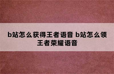 b站怎么获得王者语音 b站怎么领王者荣耀语音